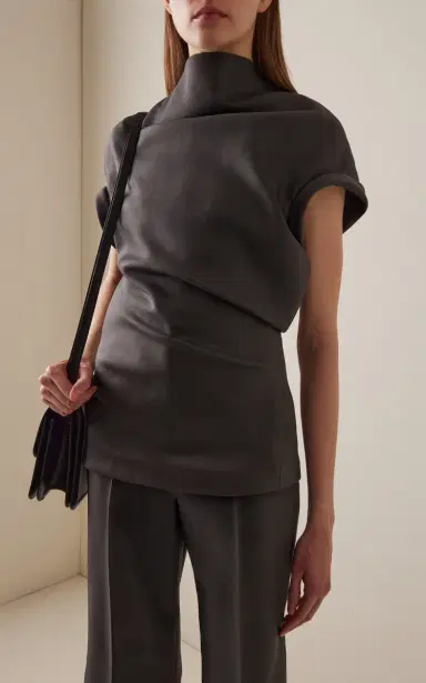 Khaite Tandie Draped Wool-Silk Cady Top | Thumbnail 2 Khaite Tandie Draped Wool-Silk Cady Top | Thumbnail 2
