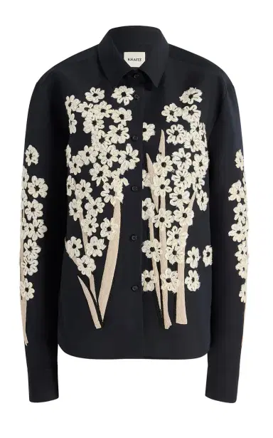 Khaite Argo Floral-Embellished Cotton-Silk Organza Shirt | Thumbnail 3
