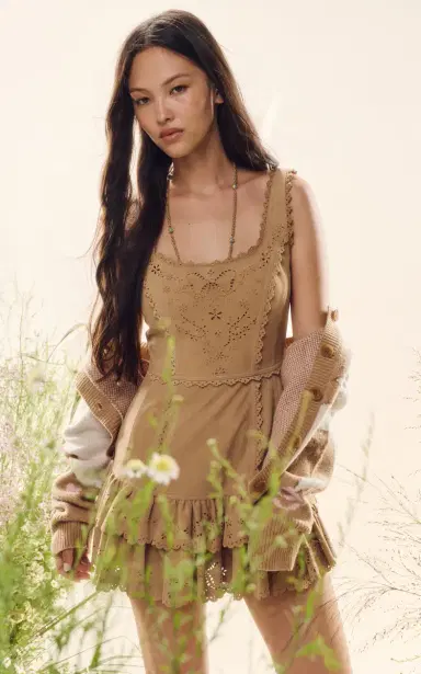 LoveShackFancy Chrysanthe Ruffled Leather Mini Dress | Thumbnail 3