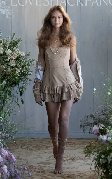 LoveShackFancy Chrysanthe Ruffled Leather Mini Dress | Thumbnail 4