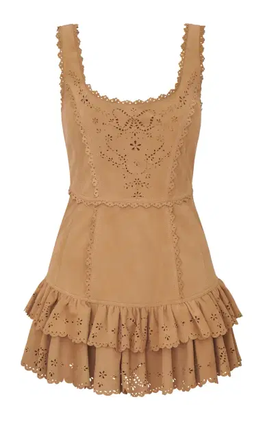 LoveShackFancy Chrysanthe Ruffled Leather Mini Dress | Thumbnail 1