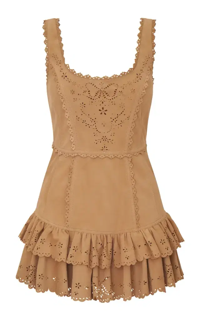 Chrysanthe Ruffled Leather Mini Dress