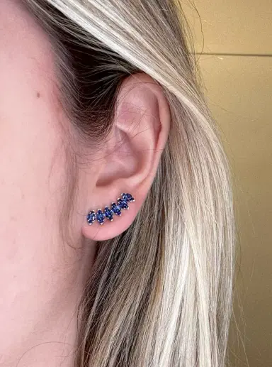 Wish Fine Jewelry 1.40ct Sapphire 18K Gold Ear Climb Earrings | Thumbnail 1