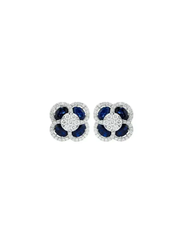 5.73ct Diamond Sapphire 14K Gold Flower Cluster Earrings