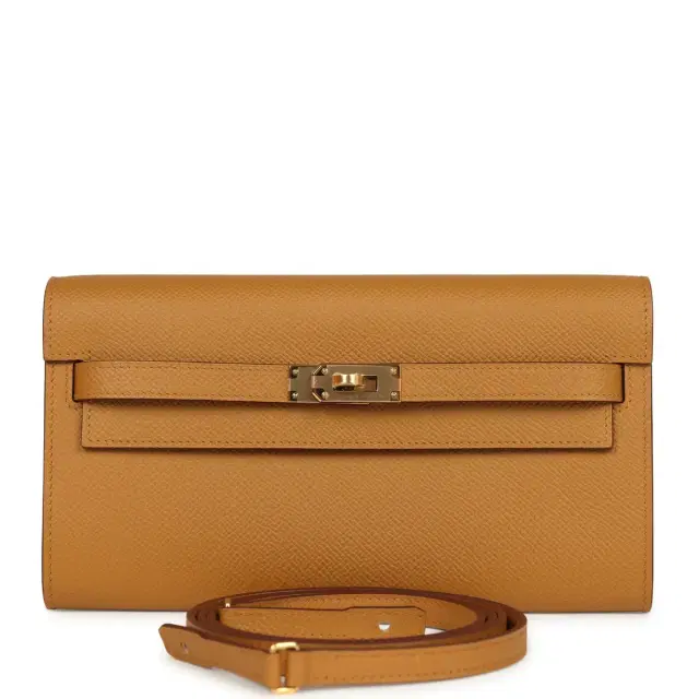 hermes Hermes Kelly Wallet To Go Sesame Epsom Gold Hardware