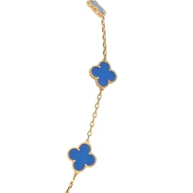 Van Cleef & Arpels Van Cleef & Arpels Vintage Alhambra 10 Motif Necklace Blue Agate 18K Yellow Gold Hardware | Thumbnail 2 Van Cleef & Arpels Van Cleef & Arpels Vintage Alhambra 10 Motif Necklace Blue Agate 18K Yellow Gold Hardware | Thumbnail 2