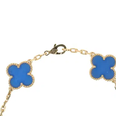 Van Cleef & Arpels Van Cleef & Arpels Vintage Alhambra 10 Motif Necklace Blue Agate 18K Yellow Gold Hardware | Thumbnail 3 Van Cleef & Arpels Van Cleef & Arpels Vintage Alhambra 10 Motif Necklace Blue Agate 18K Yellow Gold Hardware | Thumbnail 3