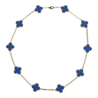Van Cleef & Arpels Van Cleef & Arpels Vintage Alhambra 10 Motif Necklace Blue Agate 18K Yellow Gold Hardware | Thumbnail 4 Van Cleef & Arpels Van Cleef & Arpels Vintage Alhambra 10 Motif Necklace Blue Agate 18K Yellow Gold Hardware | Thumbnail 4