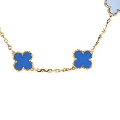 Van Cleef & Arpels Van Cleef & Arpels Vintage Alhambra 10 Motif Necklace Blue Agate 18K Yellow Gold Hardware | Thumbnail 1 Van Cleef & Arpels Van Cleef & Arpels Vintage Alhambra 10 Motif Necklace Blue Agate 18K Yellow Gold Hardware | Thumbnail 1