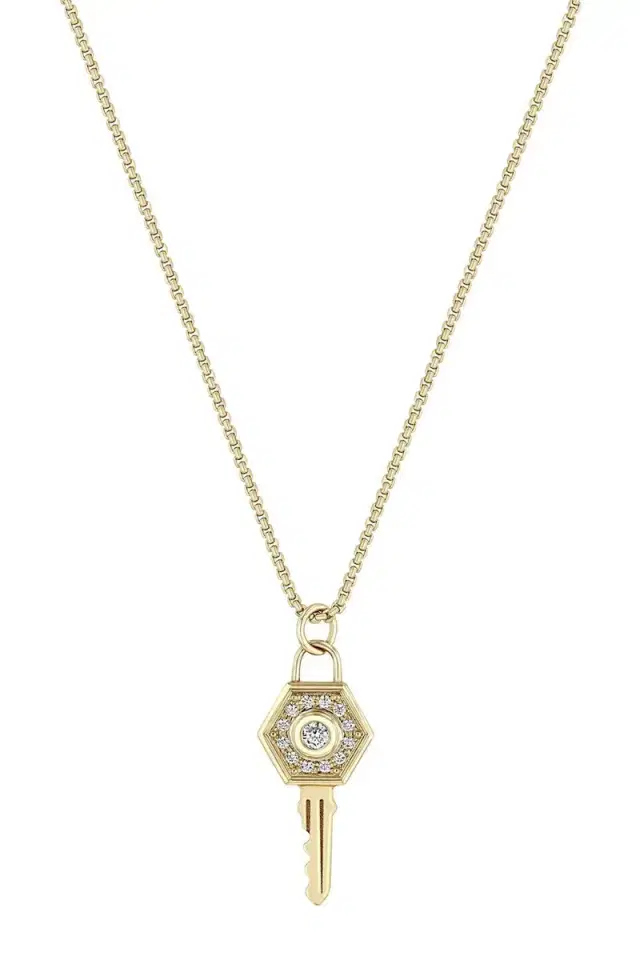 ZOE CHICCO Diamond Hexagon Halo Key Pendant Necklace