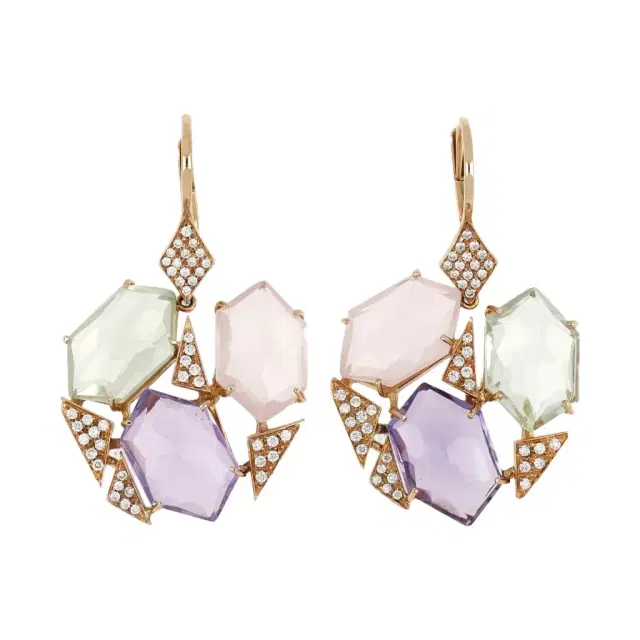 Tavanti 18K Rose Gold Diamond, Amethyst, Green Amethyst & Pink Quartz Drop Earrings by The Solist