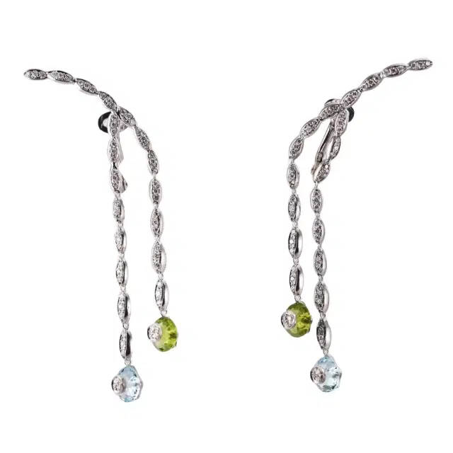 Tavanti Tavanti 18K White Gold Diamond, Blue Topaz & Peridot Earrings by The Solist