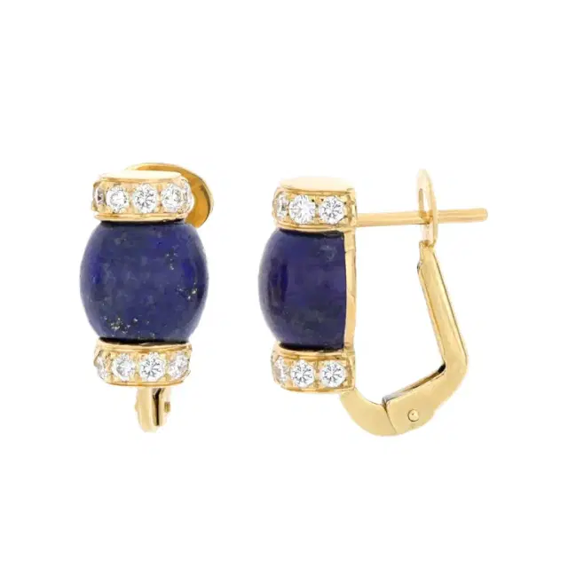 Tavanti Tavanti 18K Yellow Gold Diamond & Lapis Lazuli English Lock Earrings by The Solist