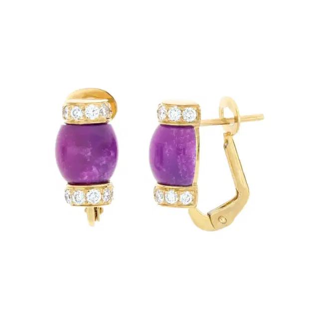 Tavanti Tavanti 18K Yellow Gold Diamond & Pink Jade English Lock Earrings by The Solist