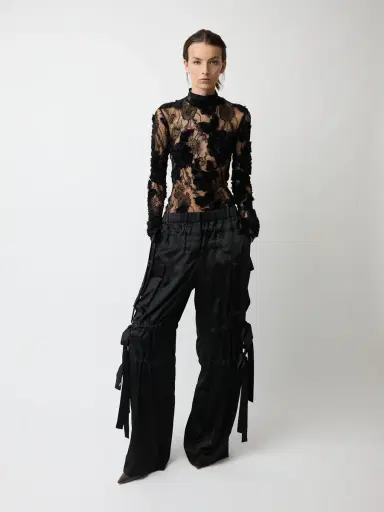 Aknvas The Odin tie trousers in black satin | Thumbnail 3