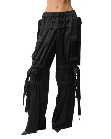 Aknvas The Odin tie trousers in black satin | Thumbnail 1