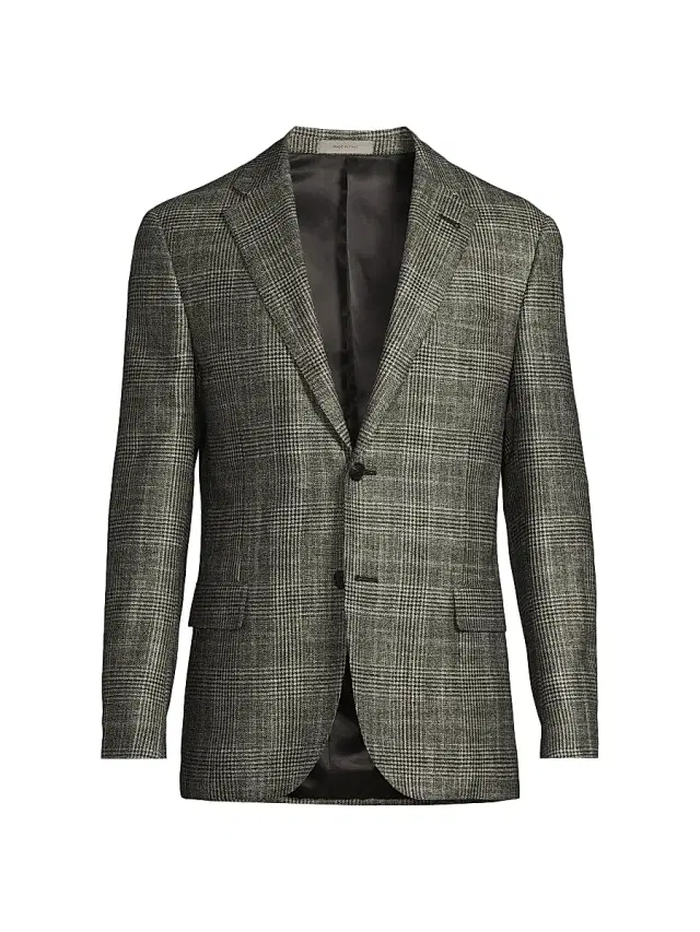 Corneliani Men's Plaid Wool-Silk-Cashmere Sport Coat - Black Plaid