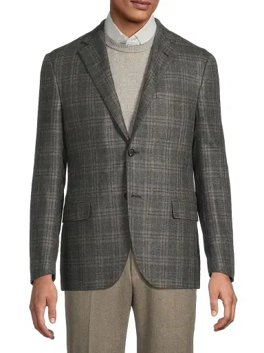 CORNELIANI Men's Plaid Silk-Wool Sport Coat - Blue Natural - Size 44 | Thumbnail 3