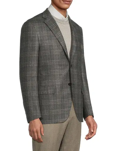 CORNELIANI Men's Plaid Silk-Wool Sport Coat - Blue Natural - Size 44 | Thumbnail 4