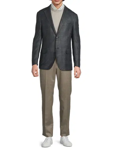 CORNELIANI Men's Plaid Silk-Cashmere Sport Coat - Navy Natural - Size 46 | Thumbnail 2