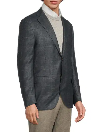 CORNELIANI Men's Plaid Silk-Cashmere Sport Coat - Navy Natural - Size 46 | Thumbnail 4
