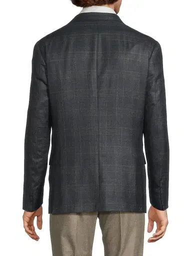 CORNELIANI Men's Plaid Silk-Cashmere Sport Coat - Navy Natural - Size 46 | Thumbnail 5
