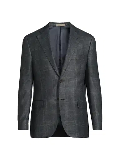 CORNELIANI Men's Plaid Silk-Cashmere Sport Coat - Navy Natural - Size 46 | Thumbnail 1