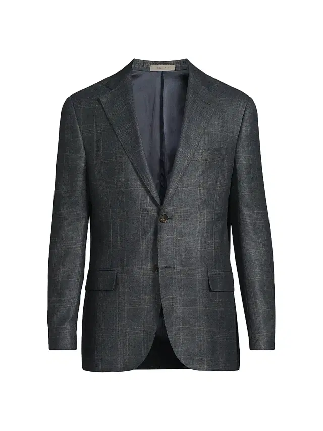 Corneliani Men's Plaid Silk-Cashmere Sport Coat - Navy Natural