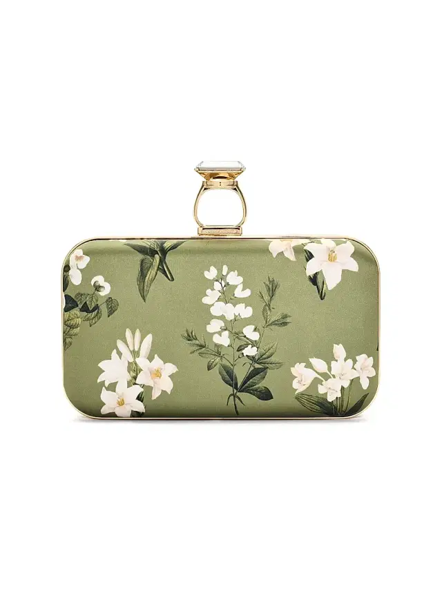 SACHIN BABI Women's On The Rocks Printed Satin Clutch - Moss Formosa