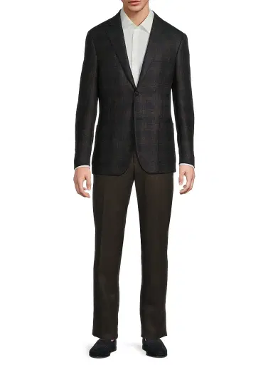 CORNELIANI Men's Windowpane Wool Single-Breasted Blazer - Navy Brown - Size 44 | Thumbnail 2