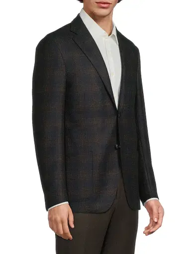 CORNELIANI Men's Windowpane Wool Single-Breasted Blazer - Navy Brown - Size 44 | Thumbnail 4