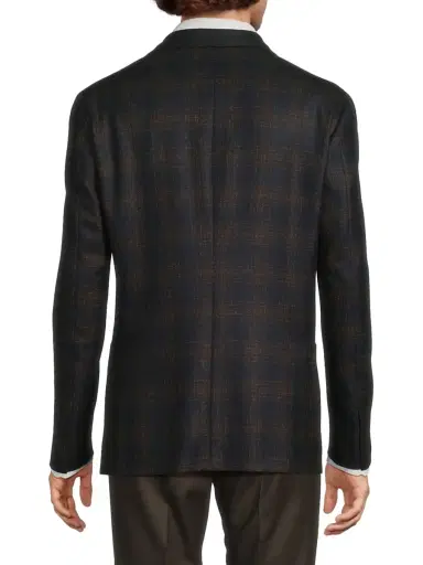 CORNELIANI Men's Windowpane Wool Single-Breasted Blazer - Navy Brown - Size 44 | Thumbnail 5