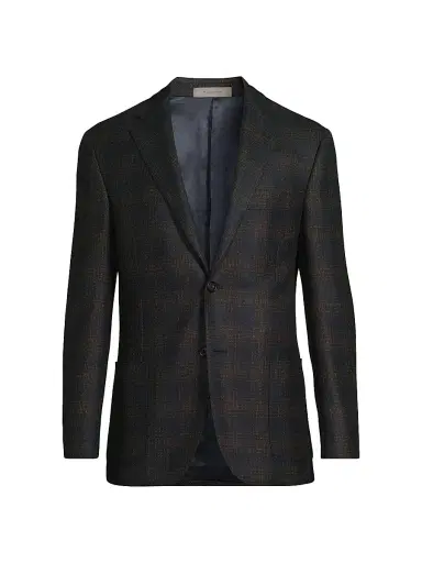 CORNELIANI Men's Windowpane Wool Single-Breasted Blazer - Navy Brown - Size 44 | Thumbnail 1