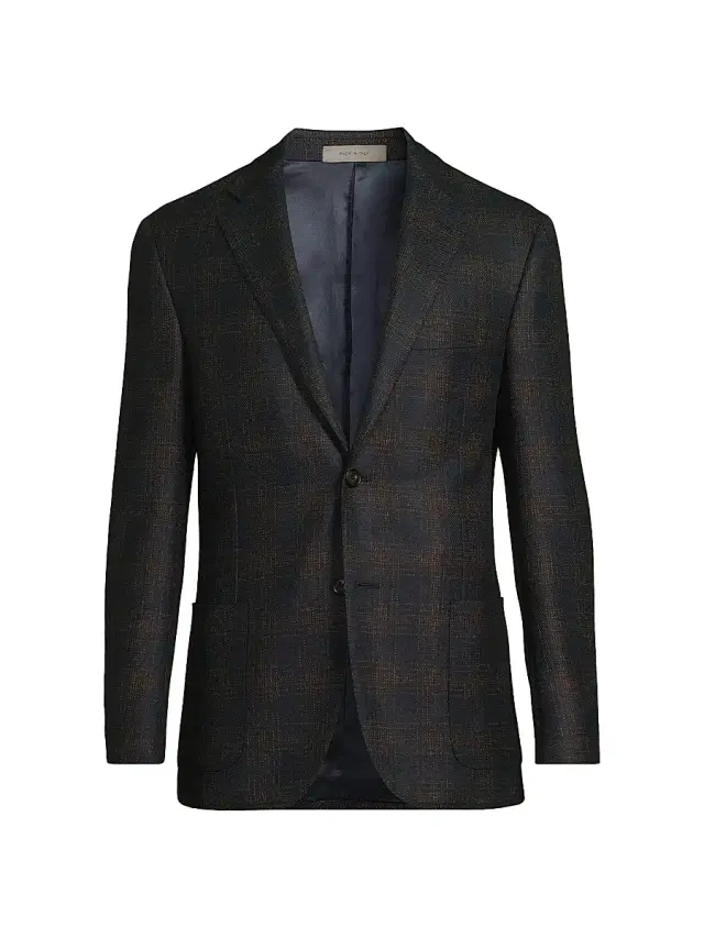 Corneliani Men's Windowpane Wool Single-Breasted Blazer - Navy Brown