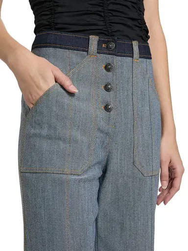 Cinq à Sept Women's Benji Tipped Wide-Leg Pants - Light Indigo - Size 16 | Thumbnail 6