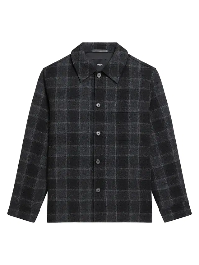 Theory Men's Check Double-Face Wool-Cashmere Overshirt - Dark Charcoal Multi