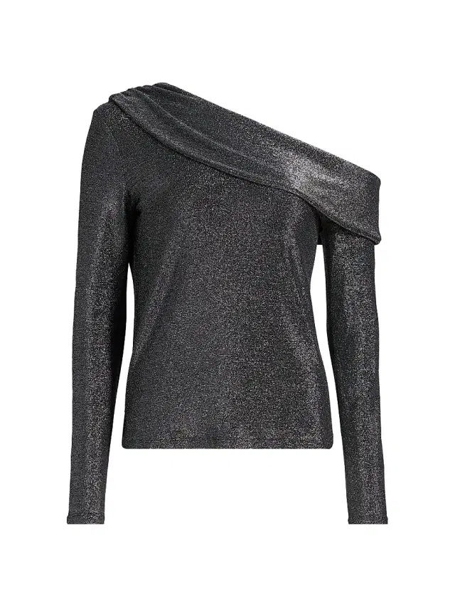Ramy Brook Women's Carrie Shimmer One-Shoulder Long-SleeveTop - Silver Knit