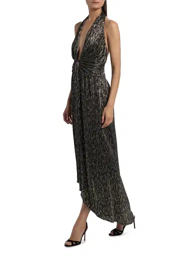 Ramy Brook Women's Jill Crinkled Metallic High-Low Dress - Black Animal Lame | Thumbnail 2
