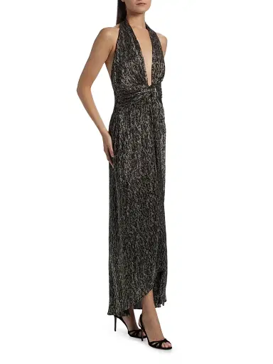 Ramy Brook Women's Jill Crinkled Metallic High-Low Dress - Black Animal Lame | Thumbnail 4