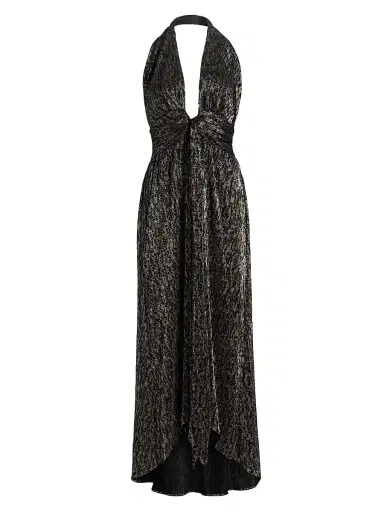 Ramy Brook Women's Jill Crinkled Metallic High-Low Dress - Black Animal Lame | Thumbnail 1