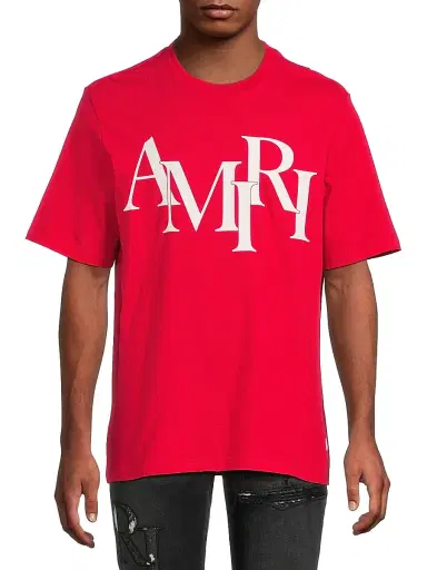 Amiri Men's Staggered Logo Cotton T-Shirt - Red | Thumbnail 3