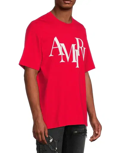 Amiri Men's Staggered Logo Cotton T-Shirt - Red | Thumbnail 4