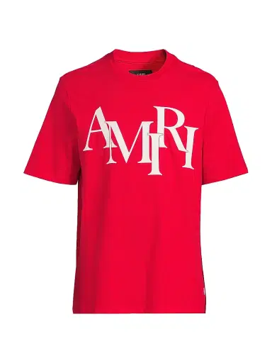 Amiri Men's Staggered Logo Cotton T-Shirt - Red | Thumbnail 1