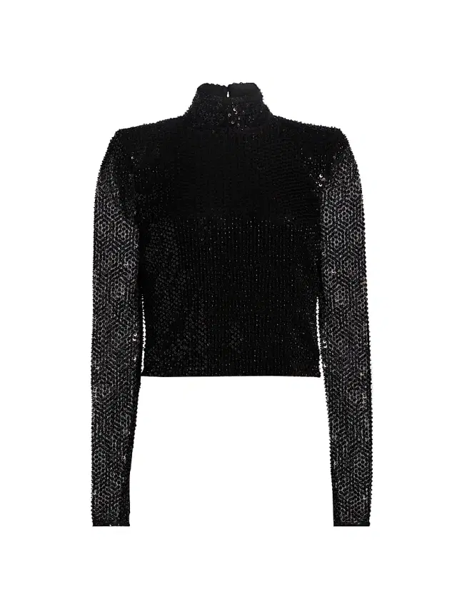 Ramy Brook Women's Amber Sequin Turtleneck - Black Beaded Mesh