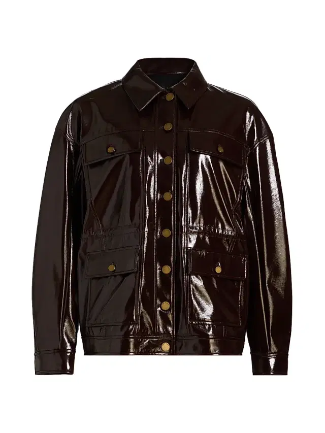 rag & bone Women's Amy Patent Faux-Leather Jacket - Brown