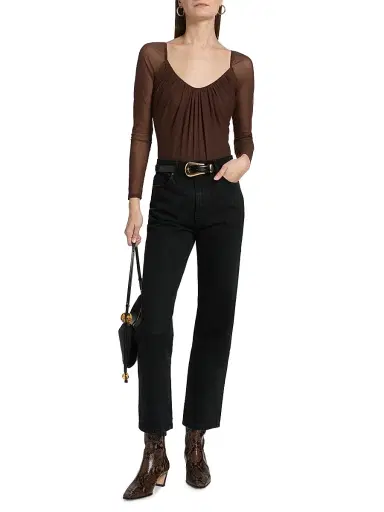 L'AGENCE Women's Gwendolyn Sheer-Sleeve Bodysuit - Chocolate | Thumbnail 2