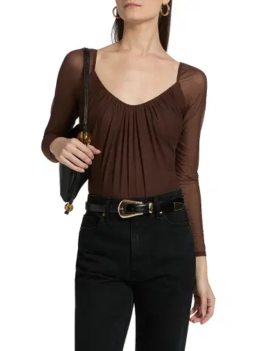L'AGENCE Women's Gwendolyn Sheer-Sleeve Bodysuit - Chocolate | Thumbnail 3