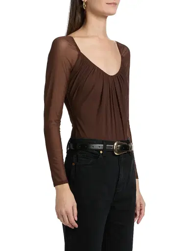 L'AGENCE Women's Gwendolyn Sheer-Sleeve Bodysuit - Chocolate | Thumbnail 4