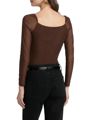 L'AGENCE Women's Gwendolyn Sheer-Sleeve Bodysuit - Chocolate | Thumbnail 5