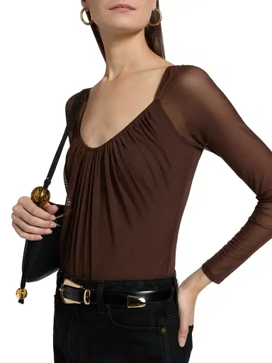 L'AGENCE Women's Gwendolyn Sheer-Sleeve Bodysuit - Chocolate | Thumbnail 7